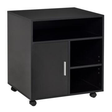 Homcom Multi-storage Printer Stand Unit Office Desk Side Mobile Storage W/ Wheels Modern Style 60l X 50w X 65.5h Cm - Black
