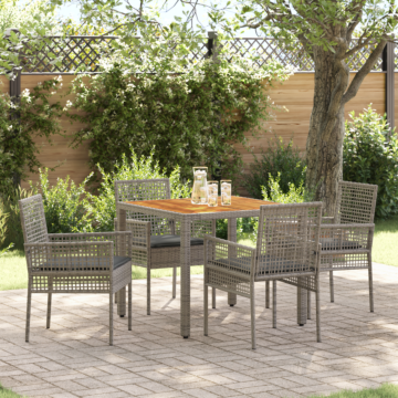Vidaxl 5 Piece Garden Dining Set With Cushions Grey Poly Rattan
