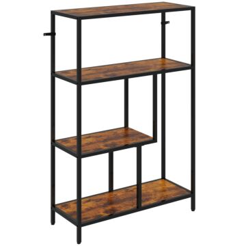 Homcom 4-tier Bookshelf With Open Shelves - Rustic Brown