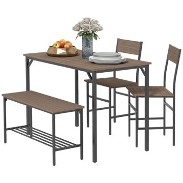 Homcom Four-piece Dining Set, With Table, Chairs And Bench