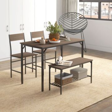 Homcom Four-piece Dining Set, With Table, Chairs And Bench