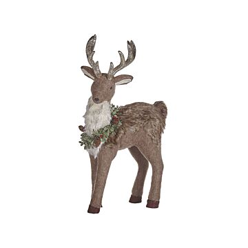 Decorative Figurine Brown Faux Fur 70 Cm Christmas Decoration Reindeer Living Room Decor Beliani