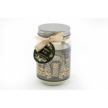 Christmas Traditional House Candle Jar Gold & Green