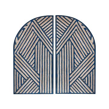 Wall Décor Window Shaped Dark Blue Mdf Carved Pattern Modern Minimalist Beliani