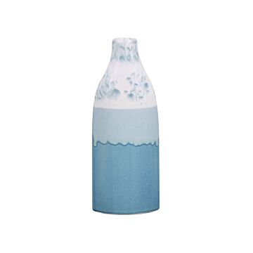 Flower Vase Blue And White Stoneware 30 Cm Decorative Waterproof Piece Sky Blue Horizon Pattern Beliani