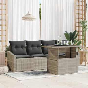 Vidaxl 5 Piece Garden Sofa Set With Cushions Light Grey Poly Rattan