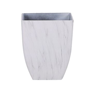 Outdoor Indoor Plant Pot Marble Effect White Stone Mixture Square 35 X 42 Cm Modern Design Beliani