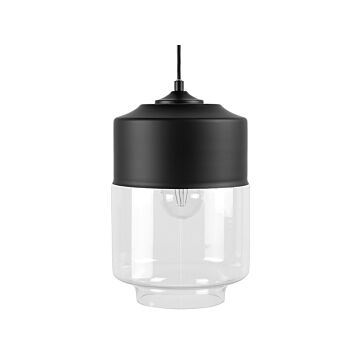 Hanging Light Pendant Lamp Black Transparent Glass Shade Geometric Round Modern Design Beliani