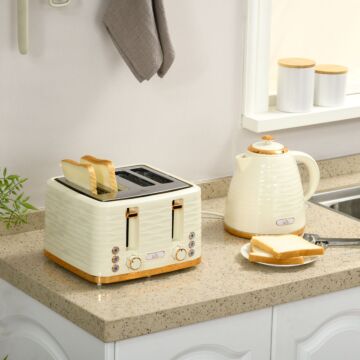 Homcom 3000w 1.7l Rapid Boil Kettle & 4 Slice Toaster, Kettle And Toaster Set With 7 Browning Controls And Crumb Tray, Beige
