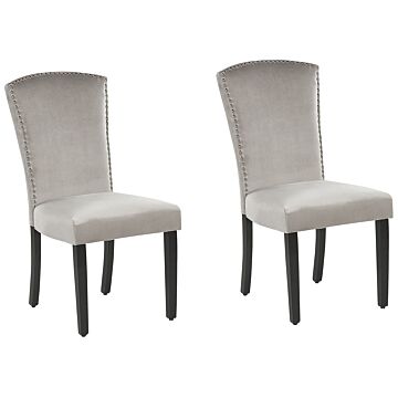 Set Of 2 Dining Chairs Grey Velvet High Back Retro Design Silver Nailhead Trim Beliani
