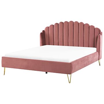 Bed Frame Pink Velvet Upholstery Eu Super King Size 6ft Metal Legs Retro Design Chanell Shell Headboard Beliani