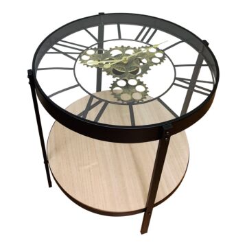 Black Metal Glass Topped Clock Table