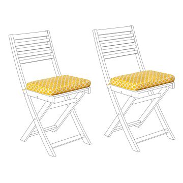 Set Of 2 Outdoor Seat Cushions Yellow Geometric Pattern String Tied Uv Resistant Set Pad Beliani