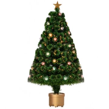 Homcom 3ft Prelit Artificial Christmas Tree Fibre Optic With Golden Stand Green