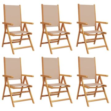 Vidaxl Reclining Garden Chairs 6 Pcs Taupe Fabric And Solid Wood