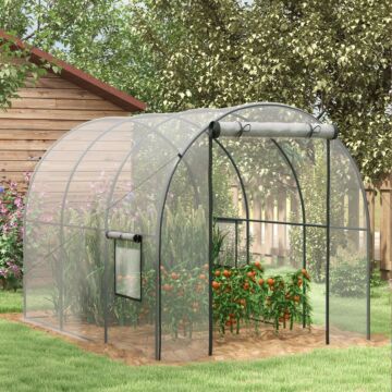 Outsunny Polytunnel Greenhouse Walk-in Grow House With Plasric Cover, Door, Mesh Window And Steel Frame, 3 X 2 X 2m, Clear