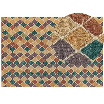 Area Rug Mulitcolour Wool 160 X 230 Cm Flat Weave Hand Tufted Geometric Pattern Beliani