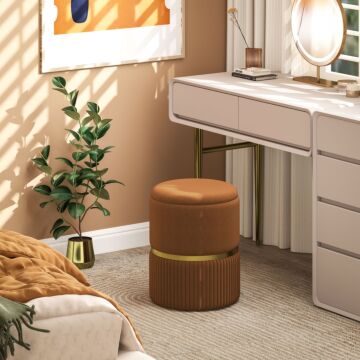 Homcom Velvet-feel Storage Ottoman - Brown