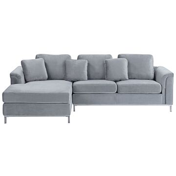 Corner Sofa Grey Velvet Upholstered L-shaped Right Hand Orientation Beliani