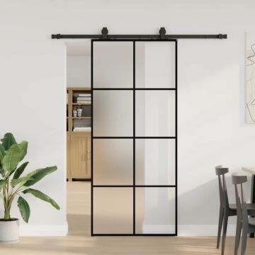 Vidaxl Sliding Door With Hardware Set Black 90x205 Cm Esg Glass