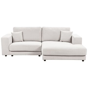 Left Hand 3 Seater Corner Sofa White Fabric Upholstered Track Armrests Additional Cushions Minimalistic Modern Style Beliani