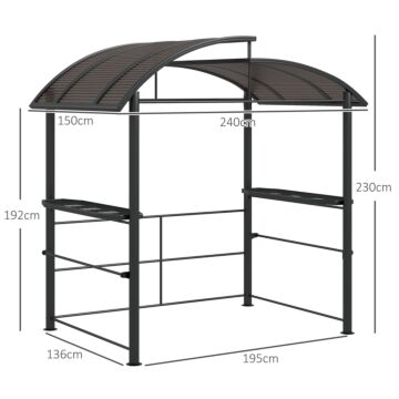 Outsunny 2.4 X 1.5m Outdoor Grill Gazebo With Side Shelves, Pc Board Roof, Dark Grey