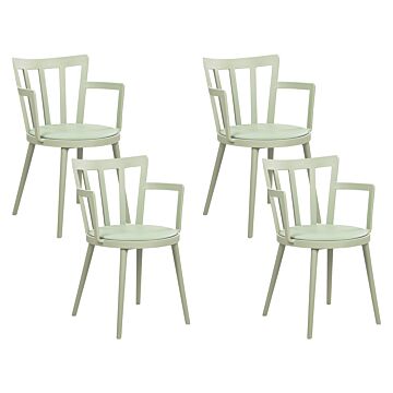 Set Of 4 Dining Chairs Green Synthetic Padded Seat Faux Leather Open Back With Armrests Modern Minimalist Living Room Beliani