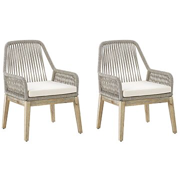 Outdoor Garden Dining Chairs Beige Wicker Polypropylene Steel Frame Wooden Legs Acacia Modern Design Set Of 2