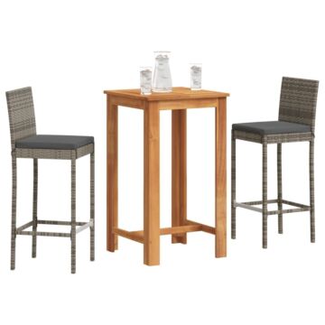 Vidaxl 3 Piece Garden Bar Set Grey Solid Wood Acacia And Poly Rattan
