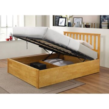 Zoe Storage Double Bed Solid Rubberwood Oak