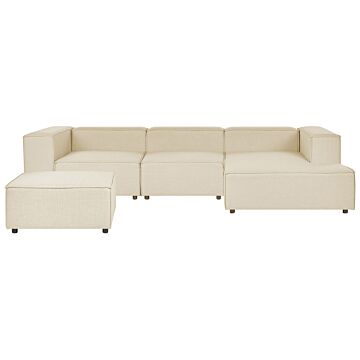 Modular Left Hand Sofa Beige Linen 3 Seater With Ottoman Sectional Corner Sofa With Black Legs Modern Living Room Beliani