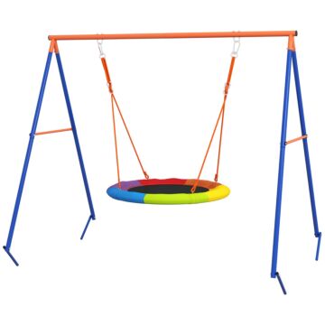Outsunny Metal Kids Swing Set Nest Swing Seat With A-frame Structure For Outdoor Use Multicoloured