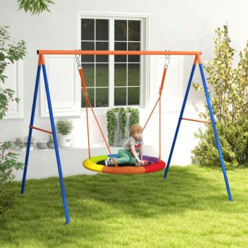 Outsunny Metal Kids Swing Set Nest Swing Seat With A-frame Structure For Outdoor Use Multicoloured