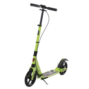 Homcom Teens Adult Kick Scooter Foldable Adjustable Aluminum Ride On Toy For 14+ W/ Dual Brake System, Shock Mitigation System - Green 95.5-110.5h Cm