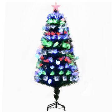 Homcom 5ft Pre-lit Artificial Christmas Tree W/ Fibre Optic Baubles, Fitted Star, Led Light - Green Green