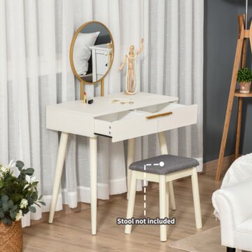 Homcom Modern Dressing Table With Round Mirror, Makeup Vanity Table With 2 Drawers For Bedroom, Living Room, White