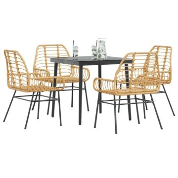 Vidaxl 5 Piece Garden Dining Set Brown Poly Rattan Glass