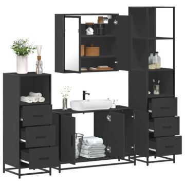 Vidaxl 4 Piece Bathroom Furniture Set Black Engineered Wood