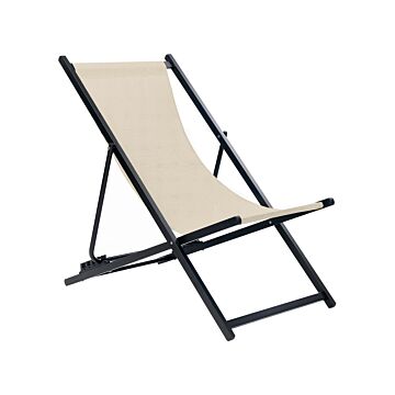 Folding Deck Chair Beige Textilene Sling Seat Beach Chair Adjustable Backrest Patio Recliner Beliani