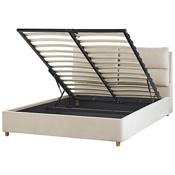 Bed Frame Light Beige Velvet Upholstery With Storage Eu Double Bedroom Furniture Beliani
