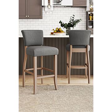 Set Of 2 Linen Upholstered Bar Stool Kitchen Island High Chairs Pub Cafe Counter Seat With Footrest