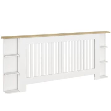 Homcom Radiator Cover With Open Storage Shelves, Vertical Slatted Cabinet Shelf Heater Cover For Living Room, Hallway, Extra Large, White (h: 83 / W: 191 / D: 19 Cm)