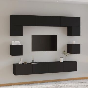 Vidaxl 8 Piece Tv Cabinet Set Black Engineered Wood