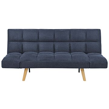 Sofa Bed Navy Blue Fabric Upholstered 3 Seater Reclining Backrest Square Quilted Beliani