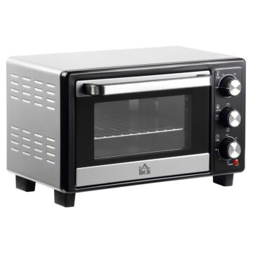 Homcom Convection Mini Oven, 16l Countertop Electric Grill, Toaster Oven With Adjustable Temperature, 60 Min Timer, Crumb Tray, Wire Rack, 1400w