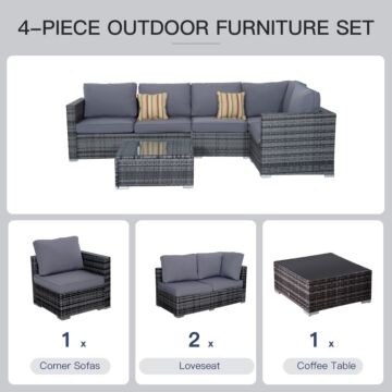 Outsunny 5-seater Garden Furniture Sets Rattan Wicker Patio Conservatory Dining Set With Corner Sofa Loveseat Coffee Table Cushions