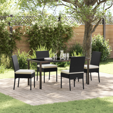 Vidaxl 5 Piece Garden Dining Set Black Poly Rattan