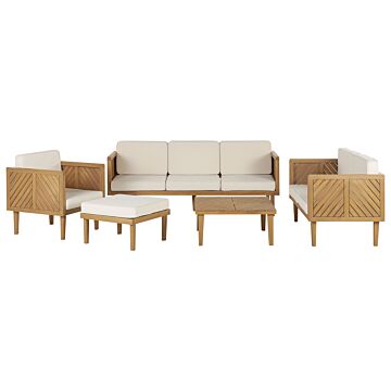 Garden Sofa Set Acacia Wood White Cushions 6 Seater Modern Design Outdoor Conversation Set Beliani