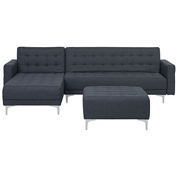Corner Sofa Bed Dark Grey Tufted Fabric Modern L-shaped Modular 4 Seater With Ottoman Right Hand Chaise Longue Beliani