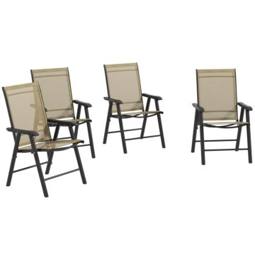 Outsunny Set Of 4 Foldable Metal Garden Chairs Outdoor Patio Park Dining Seat Furniture Light Brown